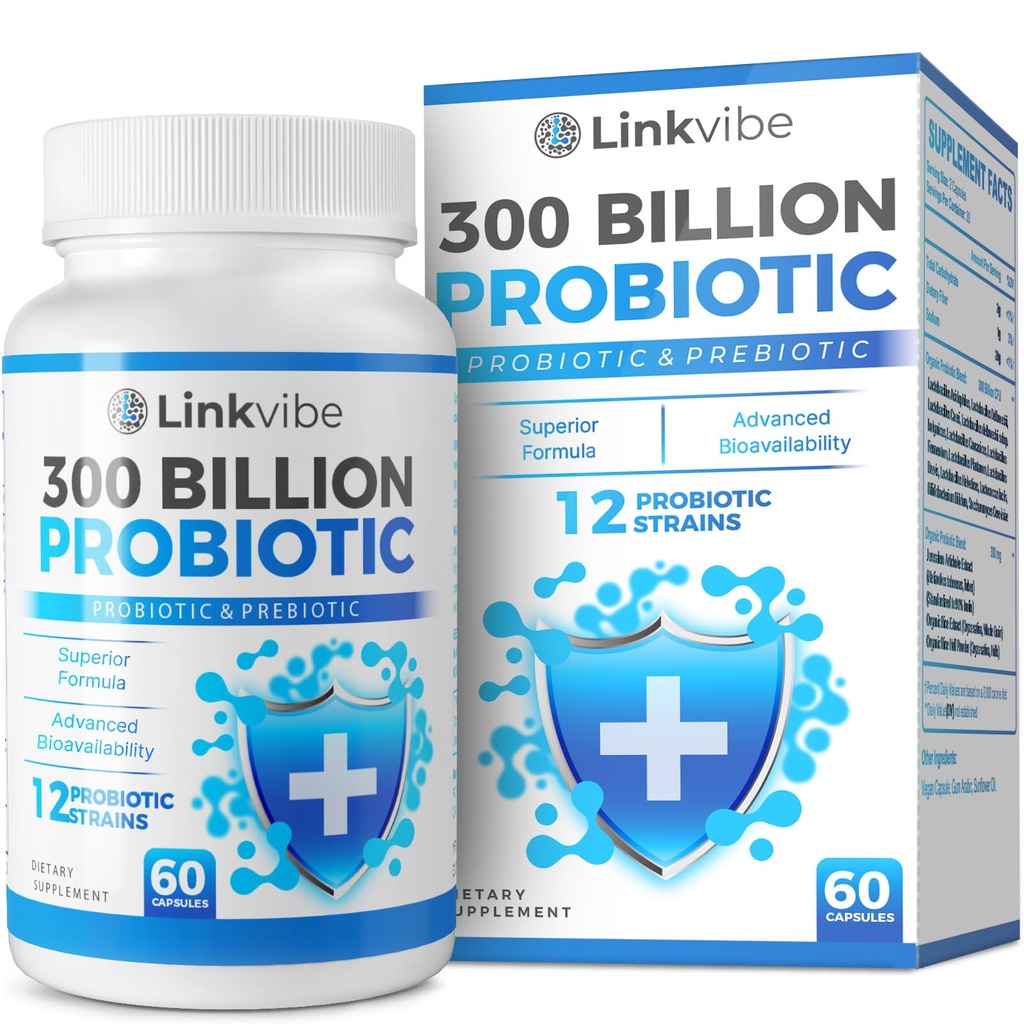 Probiotické 300 miliárd CFU - 12 kmeňov s organickými prebiotikami pre trávenie a gut, imúnny, škodoradostný zdravotný stav - probiotiká pre ženy a mužov - Daily Dairy Free, Stabilné police - 60 grófov