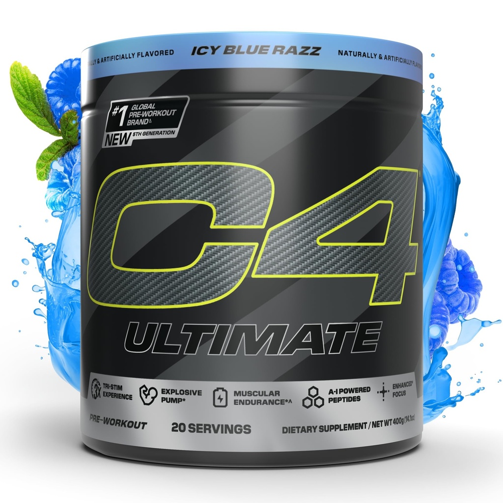Cellucor C4 Ultimate pred tréningom prášok - bez cukru precvičenie Energy Supplement for Men & Women - 300mg kofeín + čajKrina + Dynamine + Creatin - ICY Blue Razz, 20 Servings