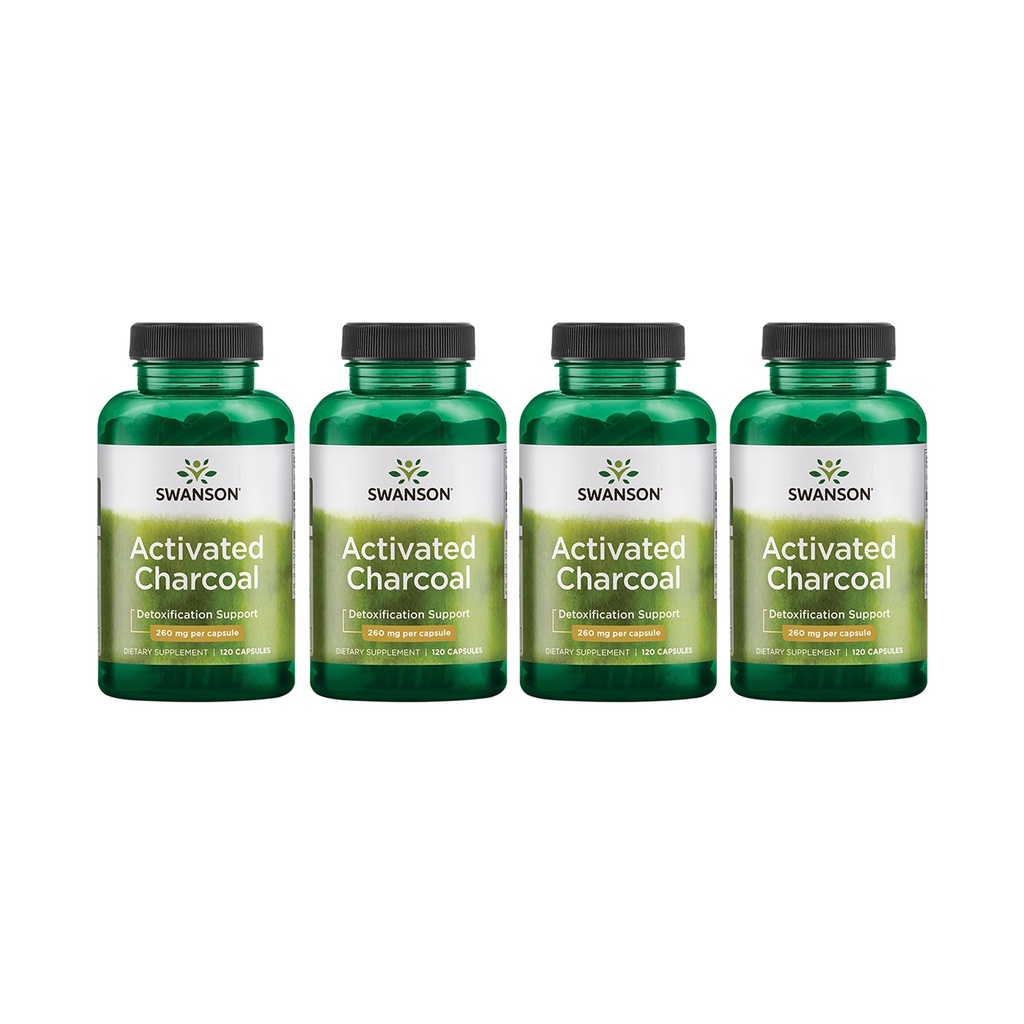 Swanson Activated Charcoal - Natural Supplement Supporting Healthy Absorbtion - Helps w/Bloating & Maintenance Bowel Regularity - (120 Kapsule, 520mg per Serving) 4 Balenie