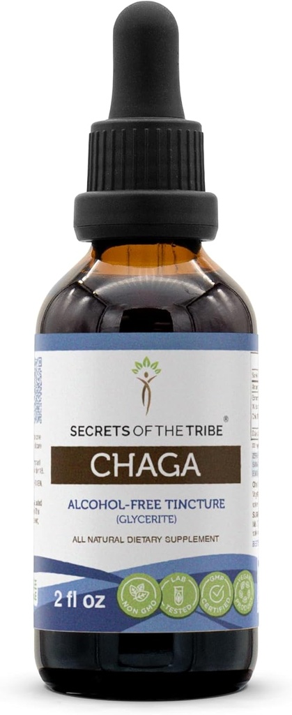 Tajomstvá extraktu bez alkoholu z Tribe Chaga Tinktúra, vysokopotenciálne bylinné kvapky, Tinktúra vyrobená z divoko crafted Chaga (Inonotus obliquus) Sušený hríb 2 oz