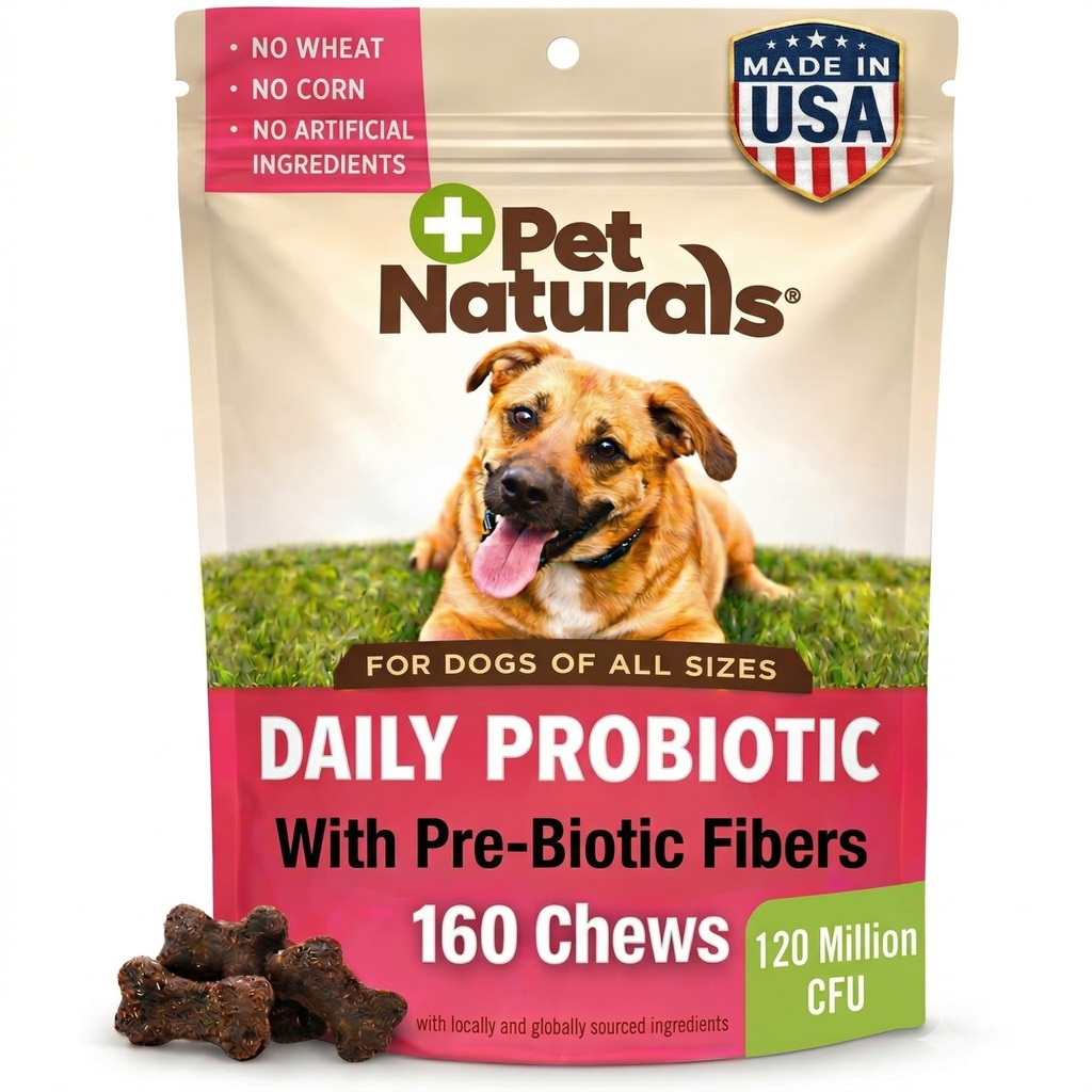 Pet Naturals Daily Probiotic for Dogs, Duck Flavor, 160 Chews - 120M CFU Pre a probiotiká pre psy Tráviace zdravie, Gut Health, Immune Support, hnačka, alergie a svrbenie