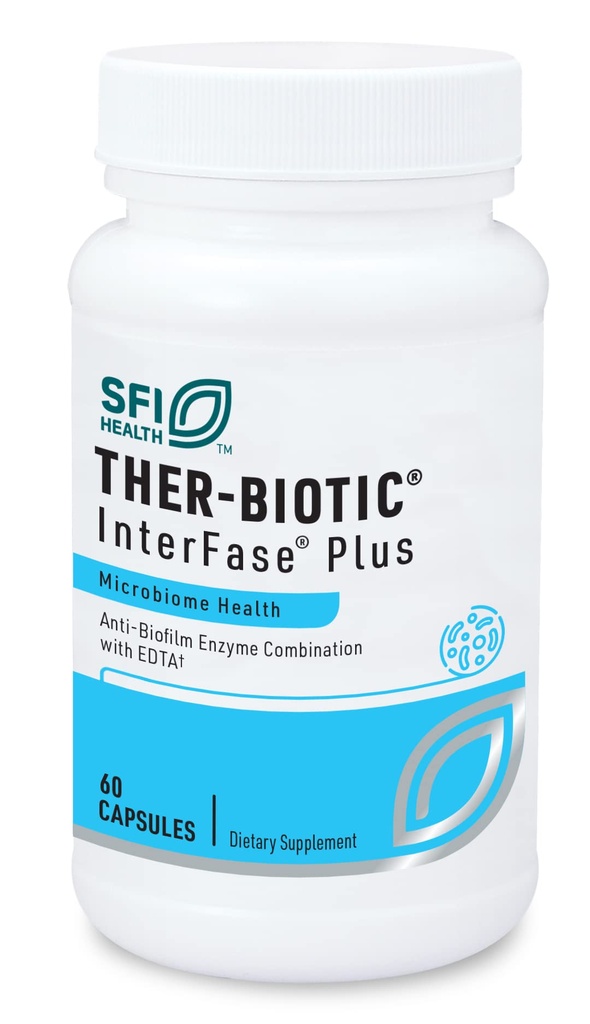 Klaire Labs SFI Health Interfase Plus - Enzyme Combination to Disrupt Biofilm Matrix + EDTA - Gastrointestinálny systém, Gut Flora, Biofilm & Detox Podpora (60 kapsúl)