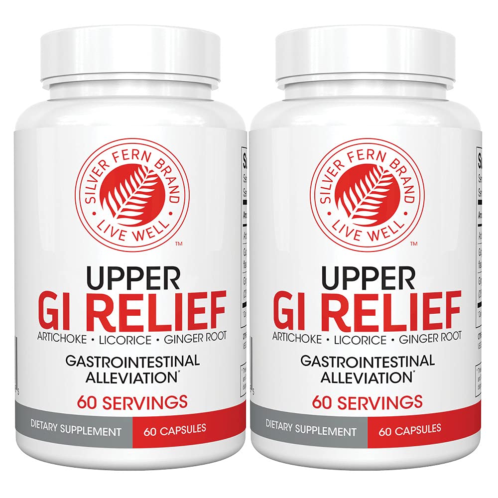 Silver Fern GI Relief - Natural Herbal Supplement - All Natural with Artičoke Leaf Extract, Ginger Root Extract, a GutGuard Licorice Flavonoidy (2 fľaše - 120 Kapsule - 60 Day Supply)