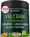 5in1 Valeriána Root Kapsule Plus L-Theanine, citrónový balm, kurkuma a čierne korenie pre relaxáciu, pokojnú noc, zažívanie a imunitnú podporu - 100 grófov