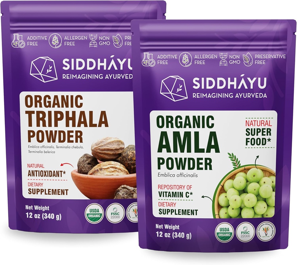 Siddhayu Organic Triphala Powder - 12 oz & Organic Amla bylinné doplnok prášok - 12 oz