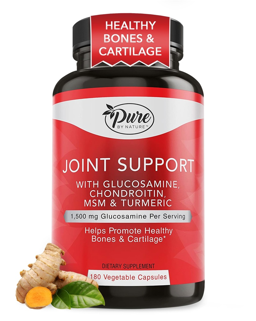 Pure by Nature Joint Support, Glucosamine with Chondroitin Turmeric MSM Boswellia Supplement, 180 Kapsule