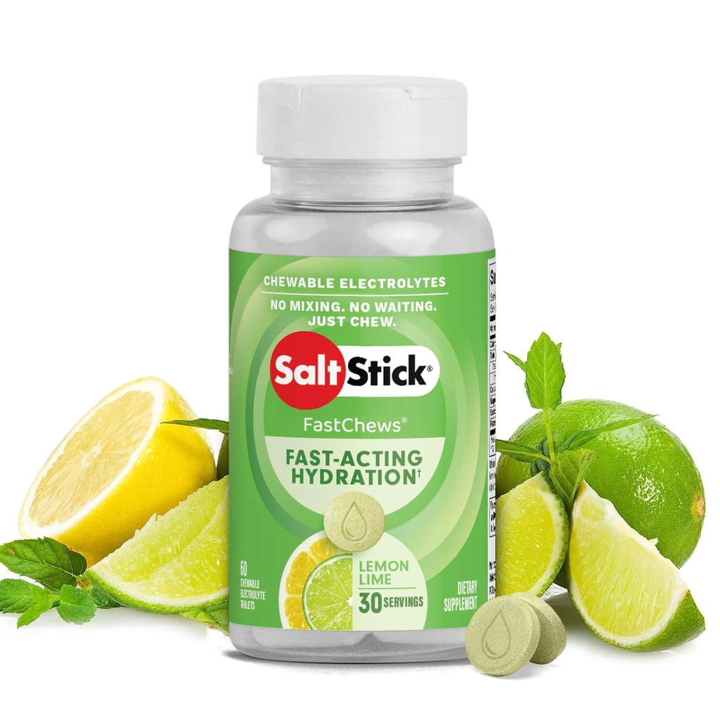 SaltStick Electrolyte FastChews - 60 gróf citrónová vápenná príchuť - žuvacie tablety pre hydratáciu, soľné tablety, Dehydratácia Relief