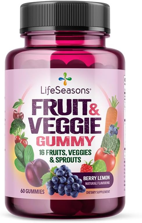 LifeSezóny Ovocie a zelenina Gumový doplnok - 16 Ovocie Zelenina a výtrusy - Vitamíny Minerály a antioxidanty - Nutričná podpora pre imunitu a wellness - 3X Viac Potent - 60 Gumímies