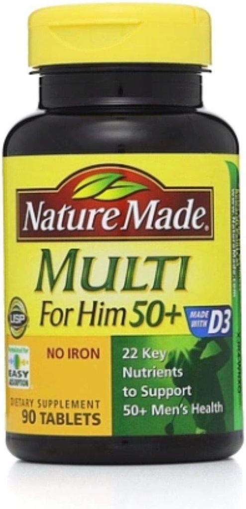 Príroda Vyrobené Multi pre neho 50+ Diétne doplnky tabliet 90 ea (Pack of 4)