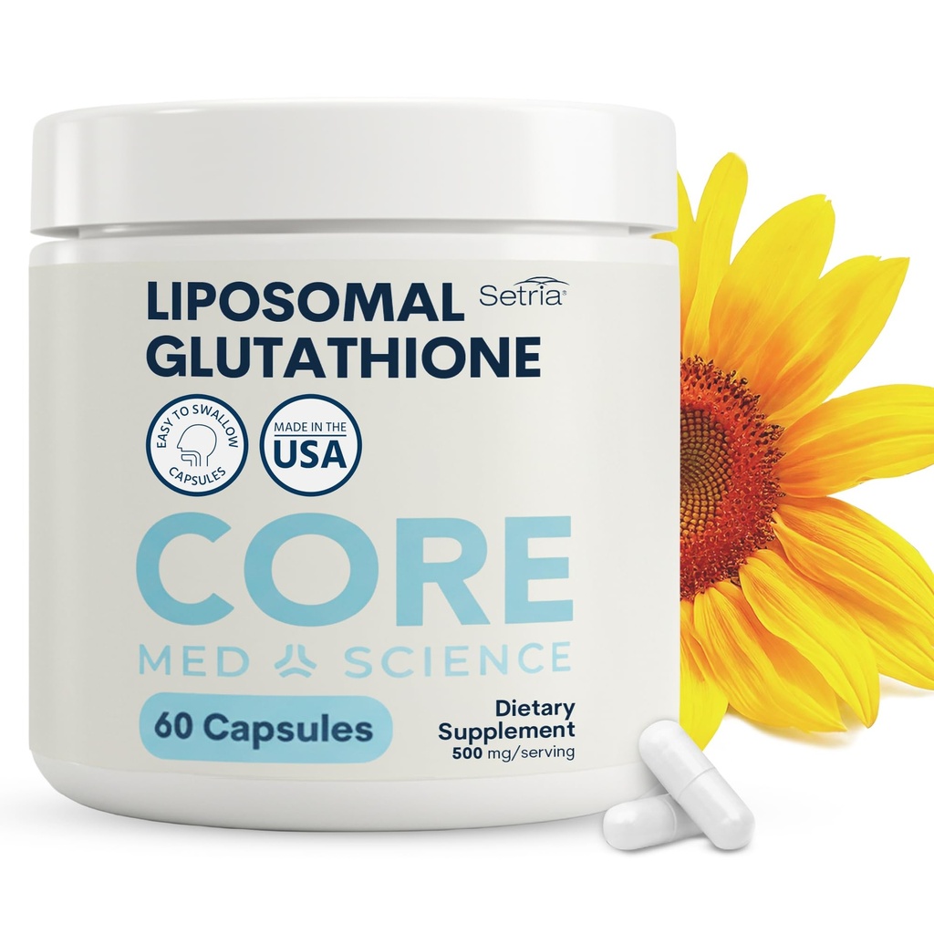 Jadro Med Science Lipozomálne Glutatión Supplement (500mg, 60 Kapsule) - Pure Reduced Setria with Fosfolipid Complex - Antioxidant Supplement for Energy, Brain Health, Skin & Liver Health