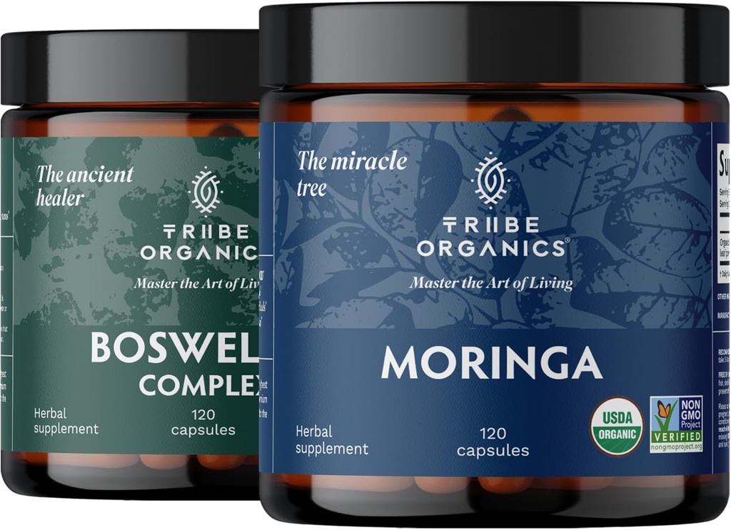TRIBE ORGANICS Vitality Duo - Boswellia Complex - Moringa - pre spoločnú podporu, uvoľnenie svalov, energia, strata hmotnosti, funkcia mozgu