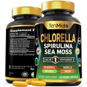 Chlorella Supplement for Men and Women - 7in1 Formula s Spirulina, Morská mach, Chlorofyl, Gotu Kola, Boswellia & Bacopa - Immune Support - Bohaté na živiny, Vitamíny - 120 Kapsule