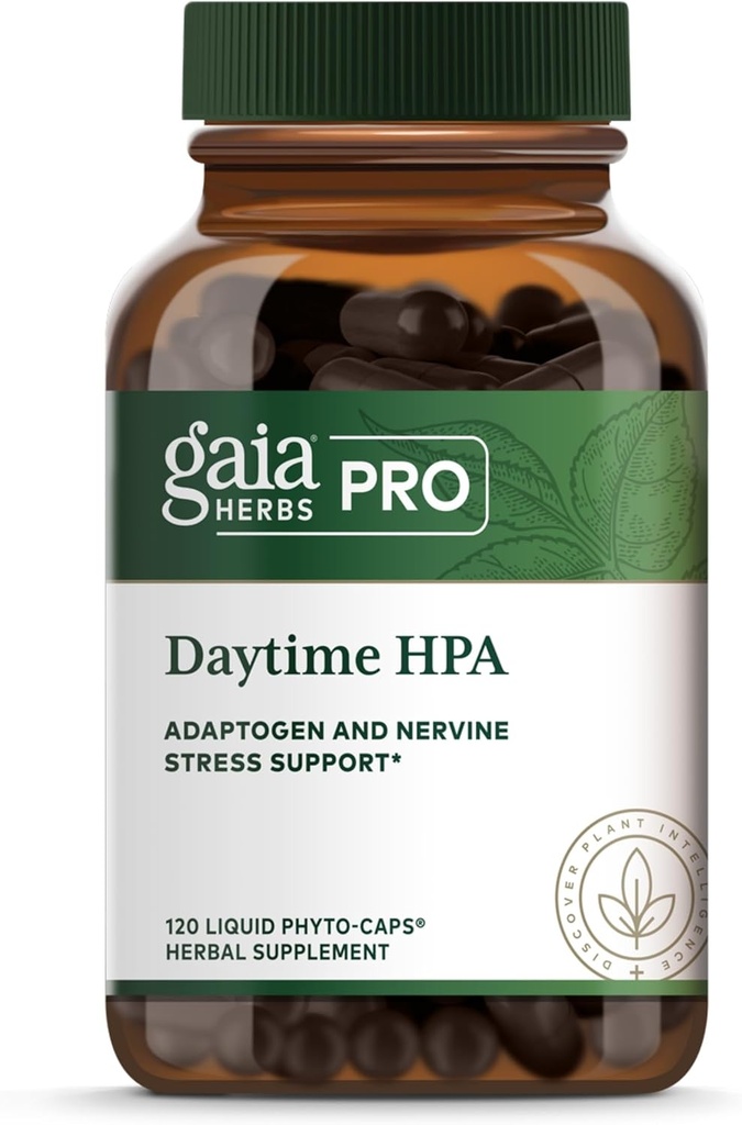 GAIA HERBS PRO Daytime HPA - doplnok na podporu adaptogénu - Doplnok na podporu nervového systému s olivovým olejom & Rhodiola* - Vegán, bezlepkový, bez sóje - 120 Liquid Phyto-Caps (60 Servírov)