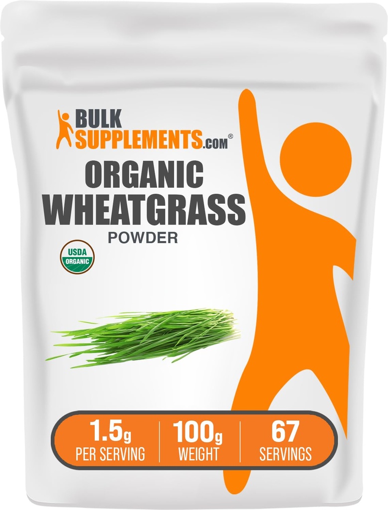BulkSupplementments.com Organická pšeničná tráva prášok - Organic Super Greens Powder, Superfoods Supplement - Vegan & Gluten Free, 1,5g per Serving, 100g (3,5 oz) (Pack of 1)