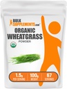 BulkSupplementments.com Organická pšeničná tráva prášok - Organic Super Greens Powder, Superfoods Supplement - Vegan & Gluten Free, 1,5g per Serving, 100g (3,5 oz) (Pack of 1)