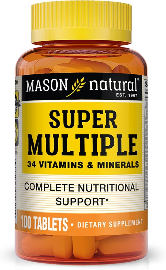MASON NATURAL Super Multiple 34 Vitamíny a minerály - Kompletná nutričná podpora, Všetko v jednom multivitamíne, podporuje celkové zdravie, 100 tabliet