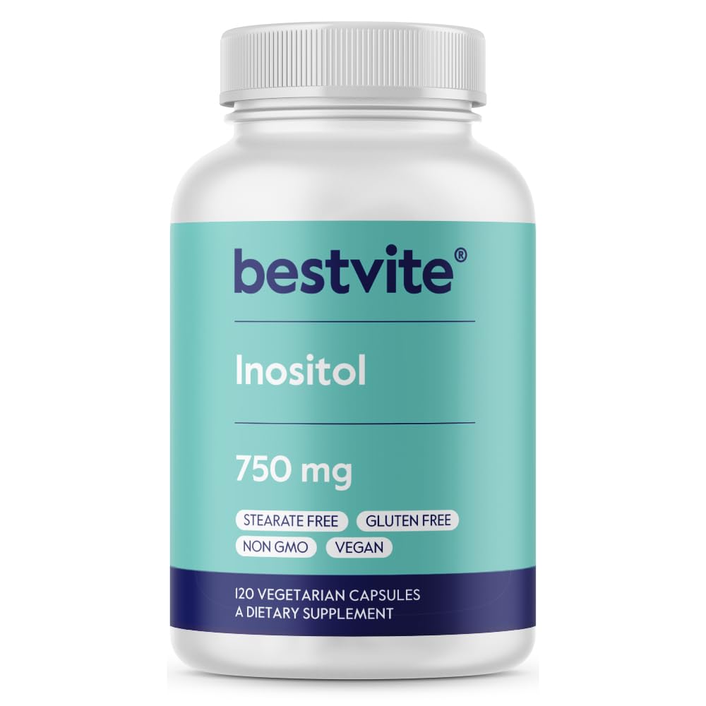 BESTVITE Inozitol 750 mg ako Myo Inozitol (120 Vegetariánov kapsule) - No Stearates - Vegan - Non GMO - Gluten Free