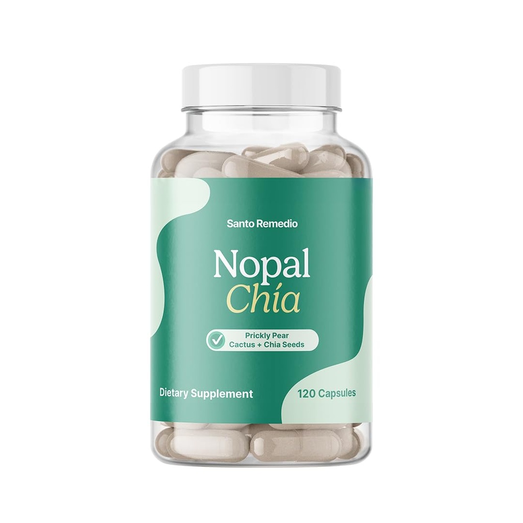 Santo Remedio Nopal Chia, Prickly Pear Cactus a Chia Powder Dietary Supplement, klinicky preukázané zložky, Gluten Free, Non-GMO, Nodded Sugar, 120 Kapsule, 60 Servings per Container