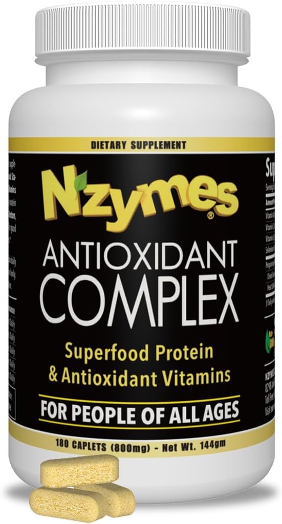 Nzymes® Antioxidačný komplex pre ľudí. Silný antioxidant doplnok, vitamín C, vitamín E, vitamín A, selén, živé vystriekané enzýmy. 180 Počet - Vyrobené v USA