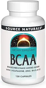 Zdroj Naturals BCAA Branched-Chain Amino Acids s L-Glutamine, Zinok, B-6 a B-12, Poskytuje podporu Telo a svalové systémy* - 120 Kapsule