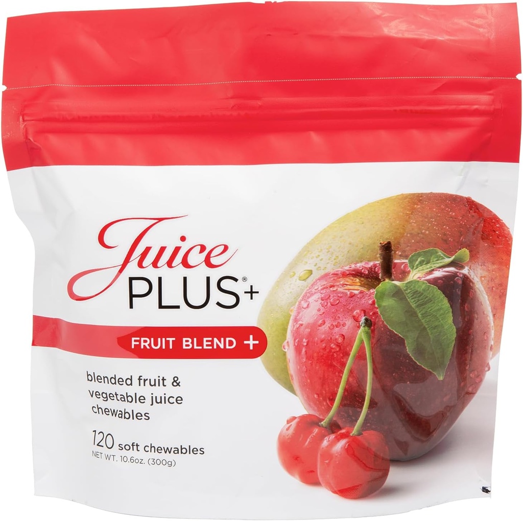 Juice Plus+ Fruit Blend mäkké žuvačky (Chewables) - Zvýšte svoju výživu s 11 Ovocie a rastlinné prísady - Vegánska Gummy pre deti a dospelých - Vitamíny, plná výživa potravín - 1 vrecko (1-Mo, 30 žuvačky)