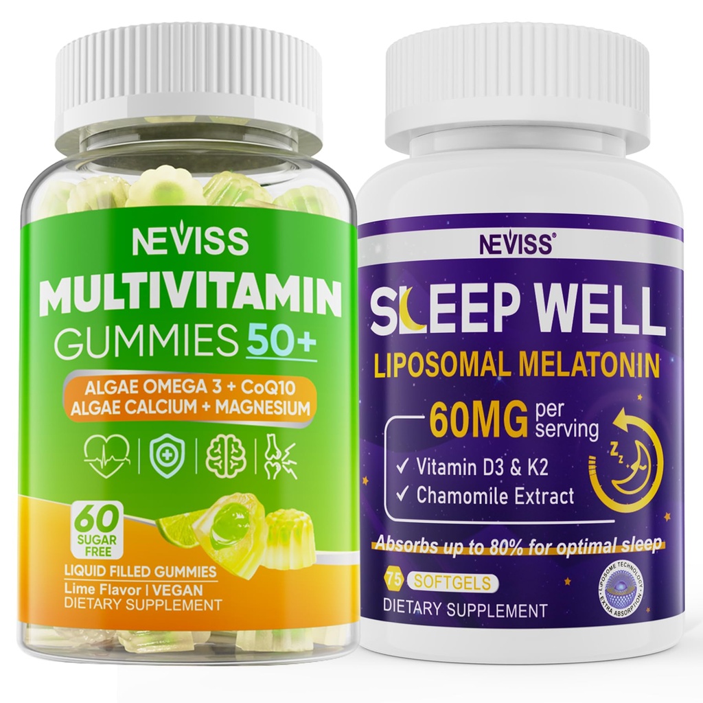 NEVISS 50+ Multivitamínové Gummy a melatonín 60 mg Bundle
