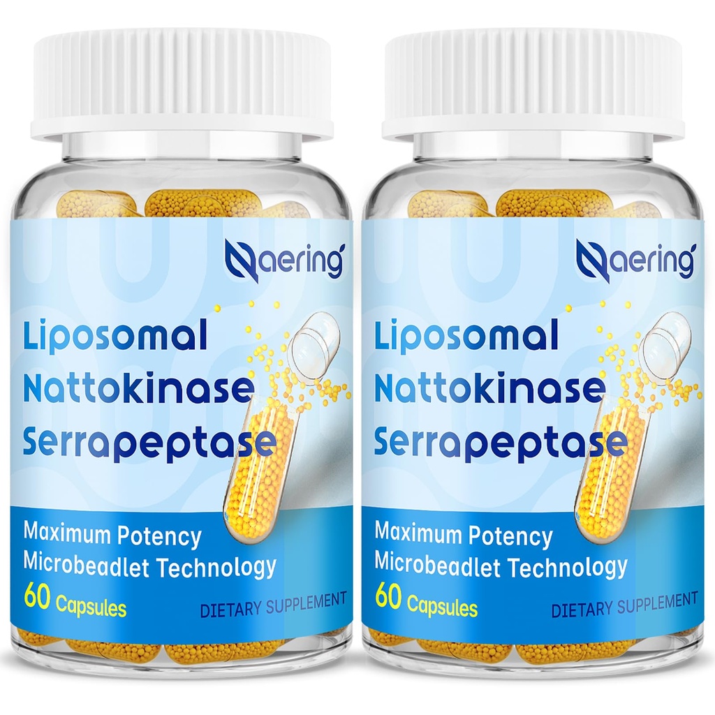 Lipozomálna Nattokináza 12 000 FU Serrapeptáza 360 000 SPU Enzyme Supplement - obohatená o Synergic Enzymes and Nutrient Blend & Inulin pre Circulatory, Gut, Digestion 60 Kapsule (2 fľaše)