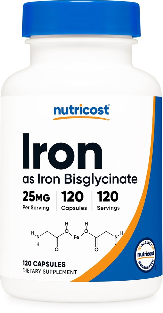 Nutricost Železo Bisglycinát Supplement (25 mg) 120 Kapsule - z Ferrous Bisglycinát Chelát - Non-GMO & Gluten-free