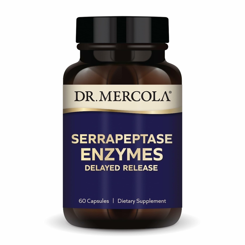 Dr. Mercola Serrapeptase Enzymes - Podporuje zdravú bunkovú funkciu - Oneskorené uvoľnenie - Non-GMO, Gluten-Free & Soy-Free - 60 kapsúl