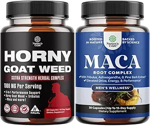 Bundle of Horny Coat Weed for Men with Black Maca Root, Tongkat Ali, Saw Palmetto & Panax Ginseng Extract and Maca Root Capsules - Herbal Wellness Supplement with Sibírsky ženšen Ashwagandha