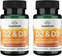 Swanson vitamín D komplex s vitamínmi D2 a D3 - Kompletný slnečný vitamínový komplex pre kosti, zubné a imunitné zdravie - vitamínové doplnky (50 μg, 60 Veggie kapsuly) (2 balenia)