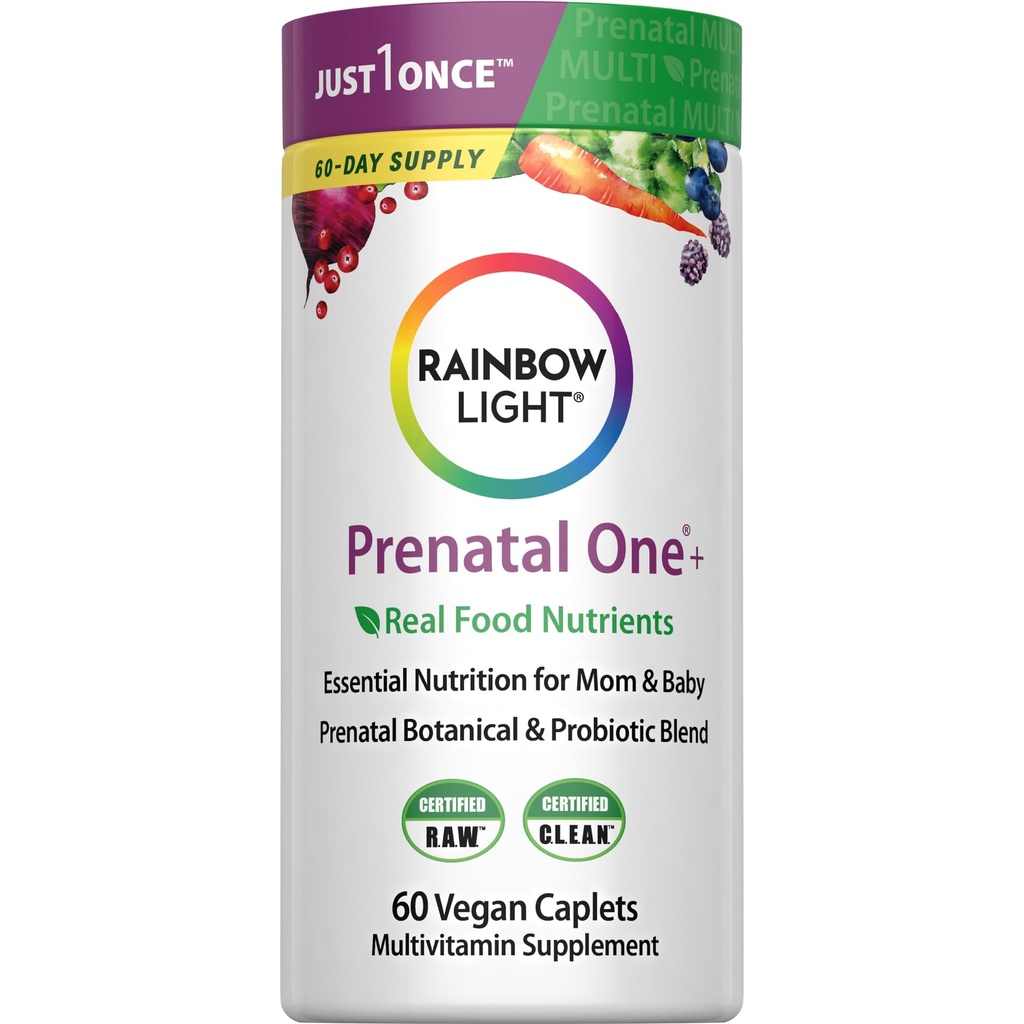 Rainbow Light High-Potency Prenatal One Multivitamín, Prenatal Health Multivitamín podporuje mamine zdravie a vývoj dieťaťa, s vitamínom C, Vegan, 60 Počet