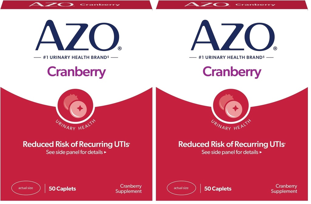 AZO Cranberry Urinary Tract Health Supplement, 1 Serving: 1 Glass of Cranberry Juice, Sugar Free Cranberry Pills, 50 Count (Pack of 2)