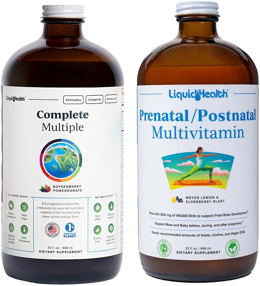 LIKVIDNÁ HEALTHA Kompletné viacpočetné a prenatálne/postnatálne viac tekuté vitamínové bubliny - dospelí denne Multivitamíny pre mužov a ženy, Imunitná podpora, Tehotenstvo Vitamíny pre mamičku a dieťa - USA Made, Vegan