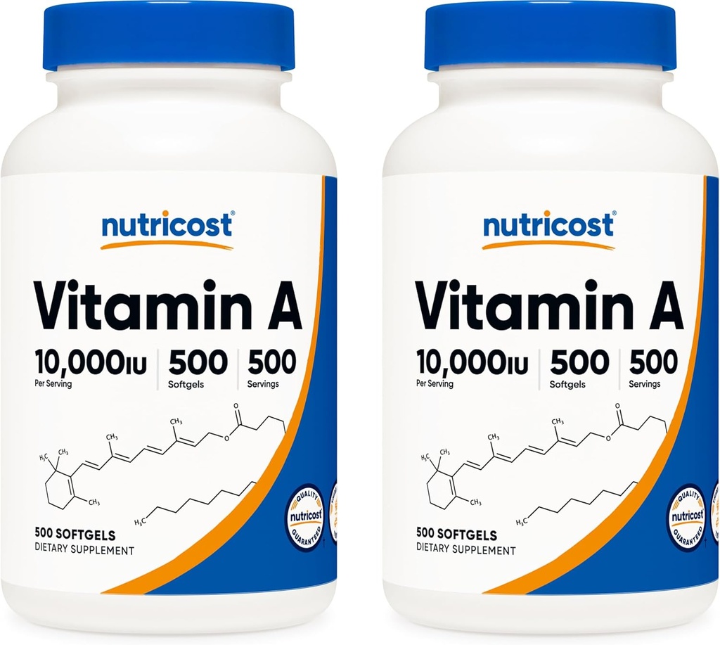 Nutricost Vitamín A 10 000 IU, 500 Softgels (2 fľaše)