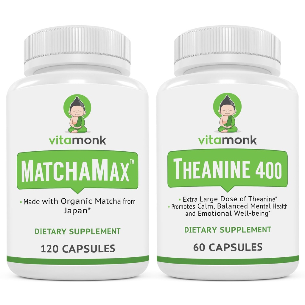 VitaMonk MatchaMax Matcha Kapsule & L-Theanine 400mg - Boost Energy a zvýšiť zameranie Bundle