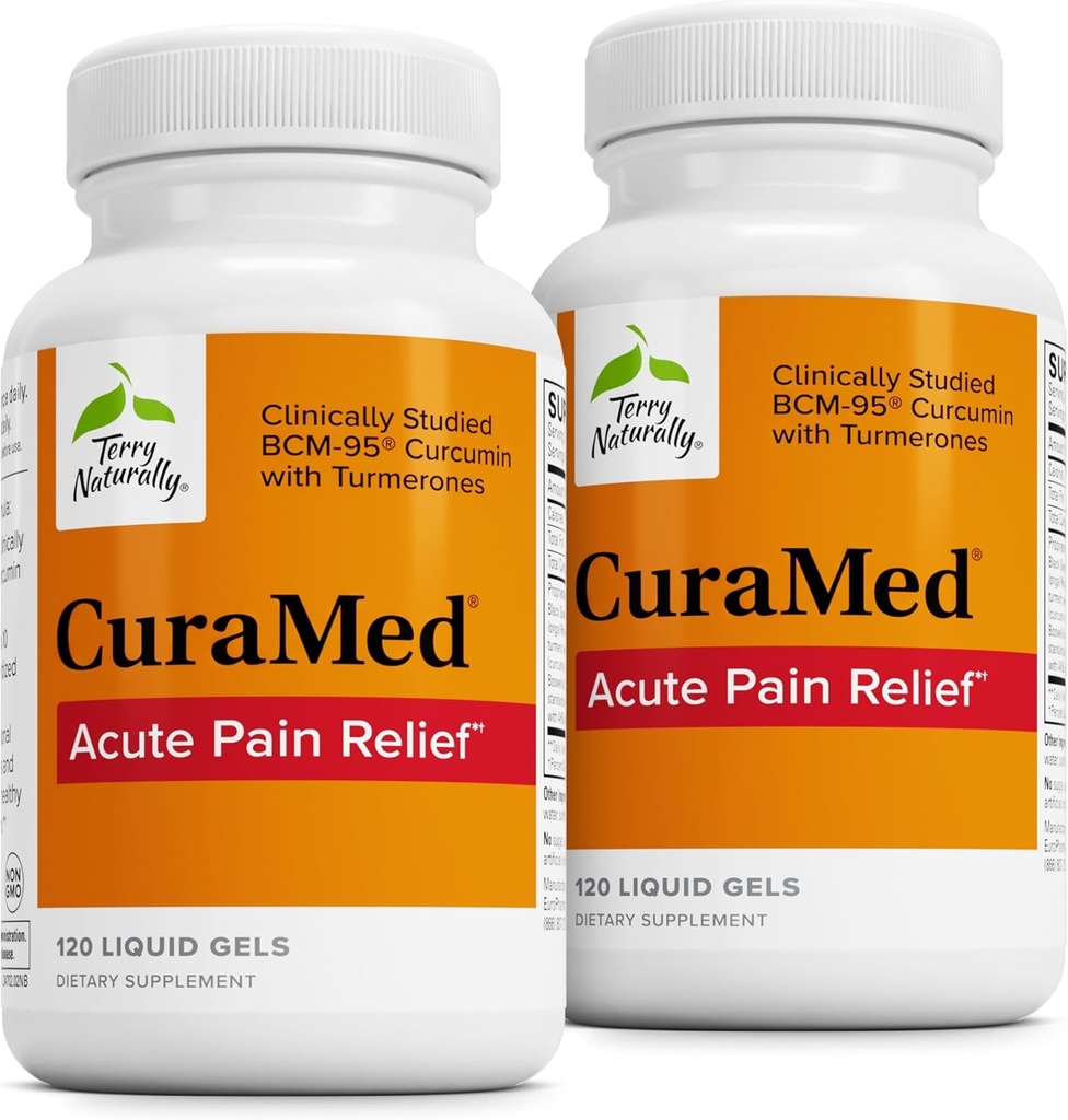 Terry Prirodzene CuraMed Akútna úľava od bolesti - Doplnok s BCM-95 Curcumin & BOS-10 Boswellia - Čierny sezamový olej na podporu úľavu príležitostného nepohodlia - 120 tekutých gélov (balenie 2)