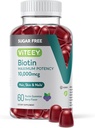 Viteey Biotin Gummies pre vlasy, kožu, a nechty 10 000mcg - bez cukru - rast vlasov Gummy, zdravá koža žiara, silný zdravý rast nechtov - Vegan, lepok zadarmo, želatína zadarmo - chutné Berry chuť