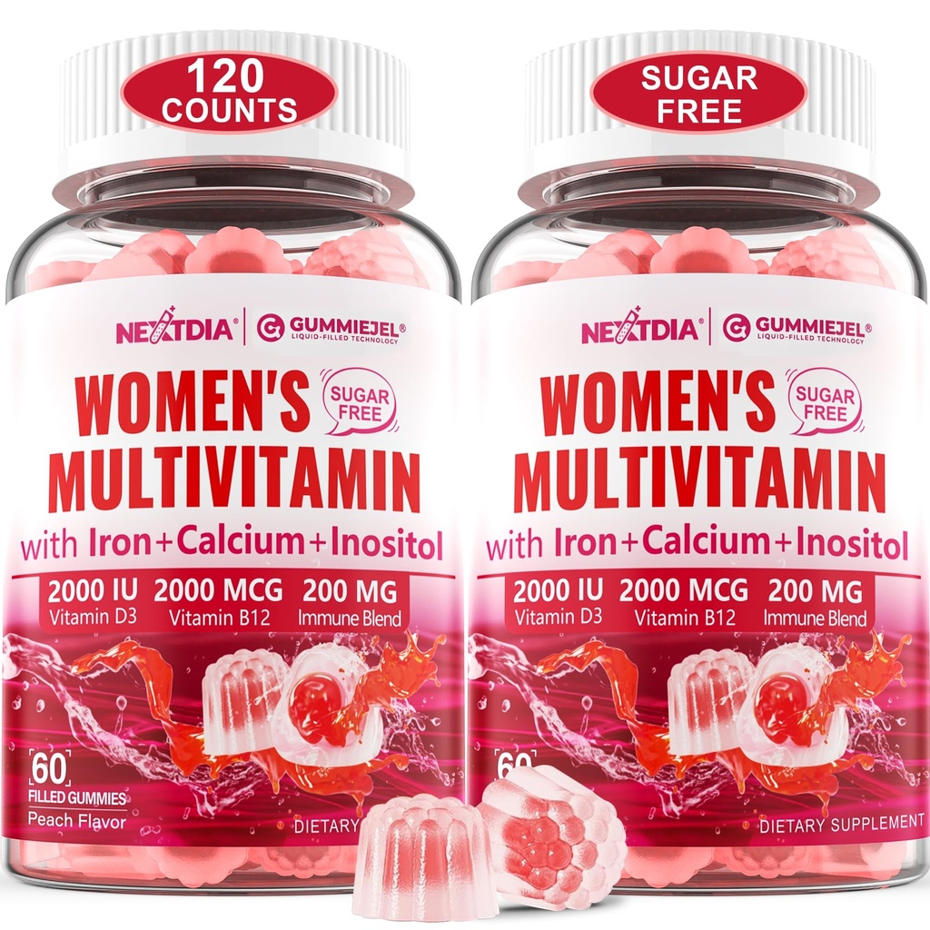 (2 balenia) Metylovaný multivitamín bez cukru pre ženy Gumičky s vápnikom, D3 K2, Inozitol, folát, biotín, železo, vitamín A, C, E, B komplex - Multi vitamíny a minerály - energia, imunita, kosť - Vegan