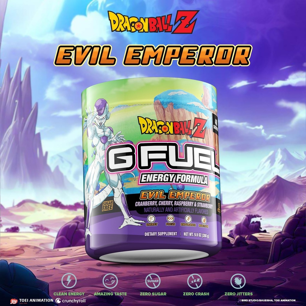 G Fuel Dragon Ball Z Energy Drink Powder, Pre Cvičenie kofeín Mix pre Gaming, bez cukru Focus Amino, Vitamín + Antioxidanty, 9.9oz (Berry Medley, 40 Servings)