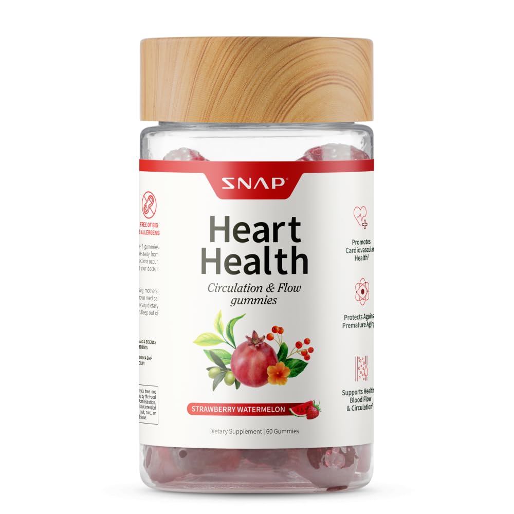 Snap Doplnky Zdravie srdca Gumies, Krvný obeh Doplnky, CoQ10 Heart Health Doplnky, Krvný prietok doplnok, bez cukru, 60 Gumies