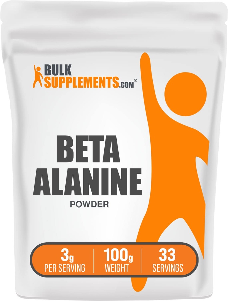 BulkSupplementments.com Beta Alanine Powder - Beta-Alanine Supplement, Pre-Workout Supplement - Unflaved & Gluten Free, 3g per Serving, 100g (3,5 oz) (Pack of 1)