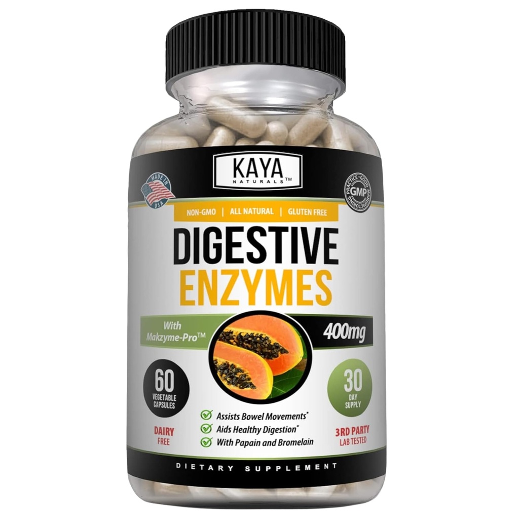 Kaya Naturals Digestive Enzymes with Prebiotics & Probiotiká - Zápcha & Bloating Relief - Pilulky na chudnutie pre ženy a mužov - Aids Immune Function - Digestion Support - 60 Veggie Capsules