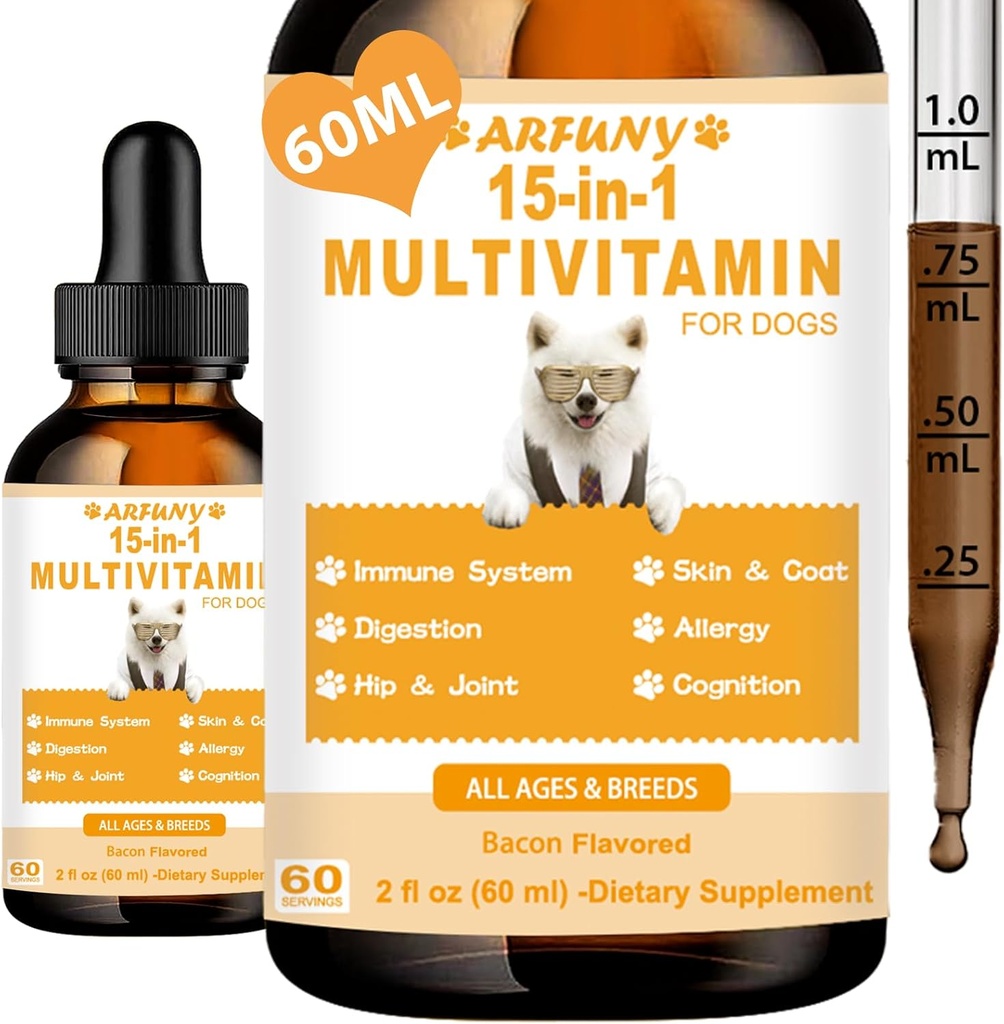 15 v 1 Multivitamín pre psy - Pes Multivitamínová Liquid Support Joint, Gut & Immune Health - Psie trávenie, srdce, pleť a zdravie - Vitamínové doplnky pre Puppy - Slanina