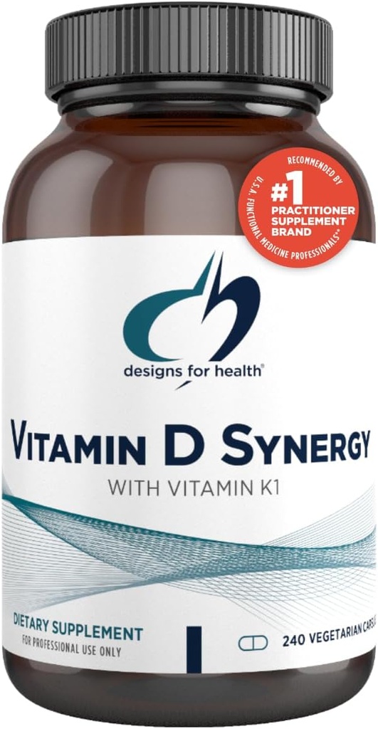 Designs for Health Vitamín D Synergy - 2000 IU Vitamín D with K Supplement - Supports Healthy Moods, Bone Health + Immune Health for Adults - VIT D3 + Vitamin K - Gluten Free + Non-GMO (240 Kapsule)
