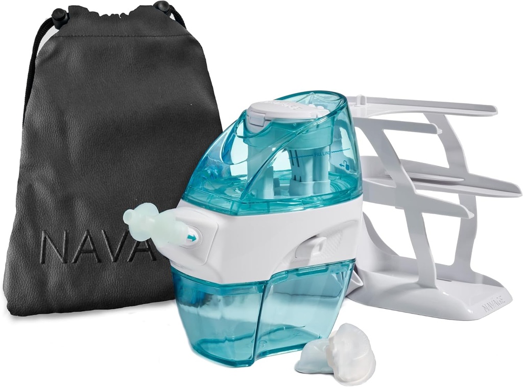 Navage Deluxe Bundle Nasal zavlažovanie systém - Saline Nasal Rinse Kit s 1 Nos Čistič, 30 Soľné podušky, Čierna cestovná taška a 1 Countertop Caddy