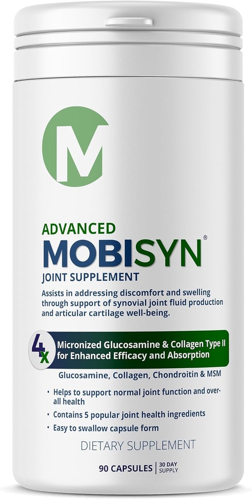 4X Advanced Joint Support Kapsule, Extra sila Formula pre zápal, Glukozamín Chondroitín, Kolagén typu II, MSM, 150 mg Vitamín C Immune podpora a celkové zdravie, bez lepidla, 90 Kapsule