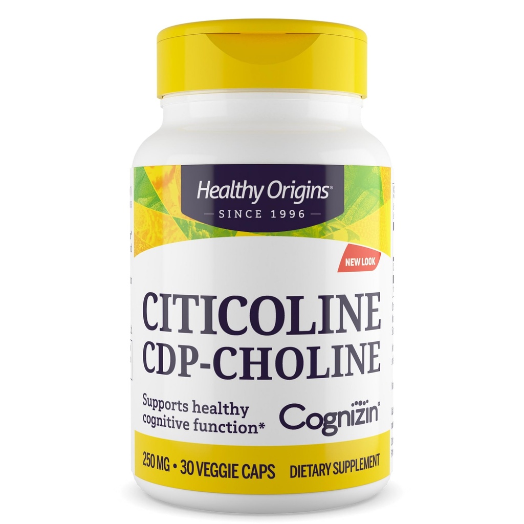 Zdravý pôvod Cognizin (Citicoline), 250 mg - Mozog doplnok pre pamäť s Citicoline CDP Choline - Non-GMO, Vegan & Gluten-Free Supplement - 30 Veggie Kapsule