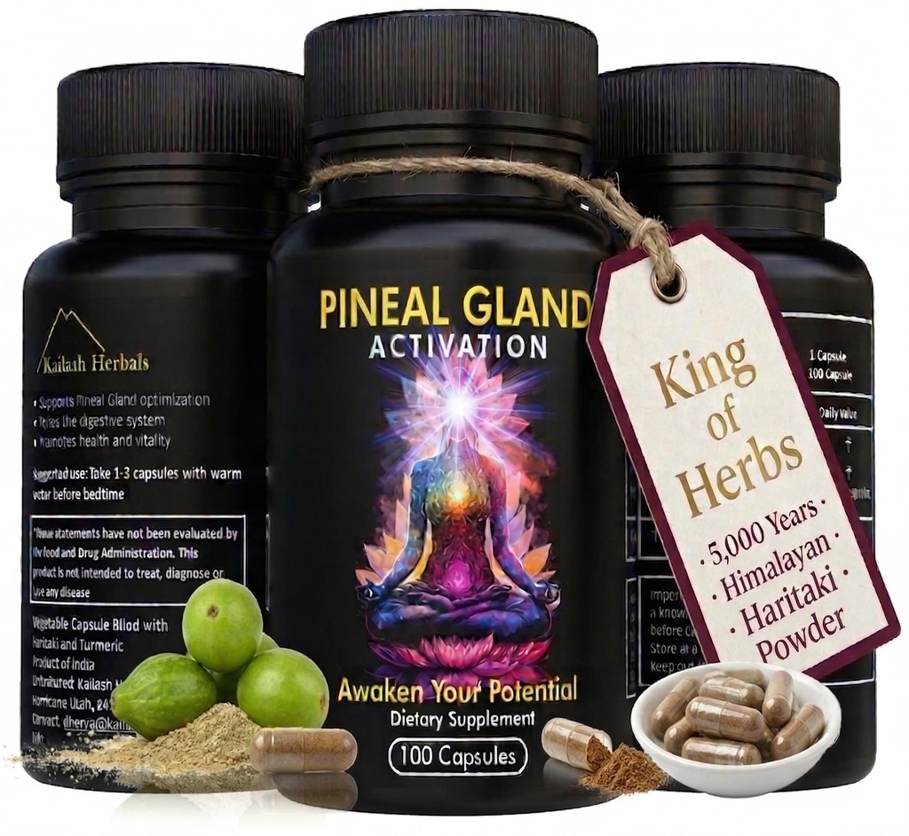 Kailash Herbals Pineal Gland Activation – Haritaki & Turmeric for Third Eye Awakening, Decalcification Support & Mental Clarity – King of Herbs – 5,000 Year Ayurvedic Formula – 100 Vegan Capsules