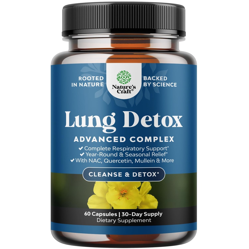 Lung Detox Mullein Leaf Kapsule - Čistenie Mullein Lung Čistiť komplex s NAC Quercetin & Cordyceps Extrakty - Leaf Herb Respiration Supplement for Sinus Imunity & Dýchanie Podpora 60ct
